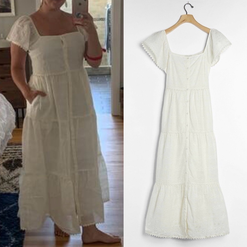 ANTHROPOLOGIE X OTHILIA Sz 4 embroidered eyelet livienne maxi dress ivory